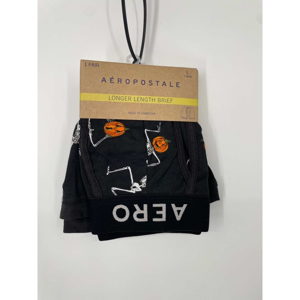 Aeropostale Mens Longer Length Boxer Briefs Size L Black Halloween Skeleton